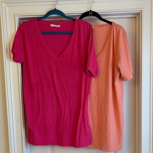 Zenana Outfitters V-Neck Maternity Tees - Hot Pink and Peach- Size XL Maternity